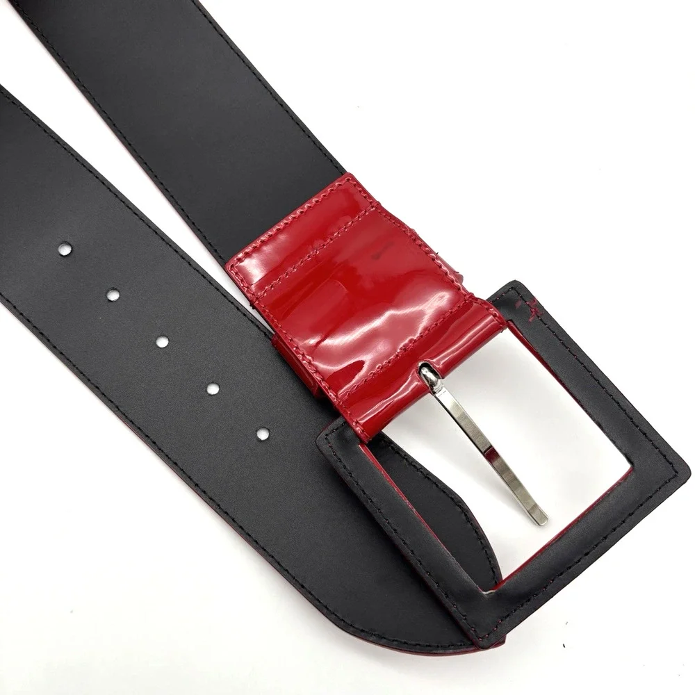 NEW Vtg B-Low the Belt Red Patent Genuine Leather Wide Waist Belt S 28-32